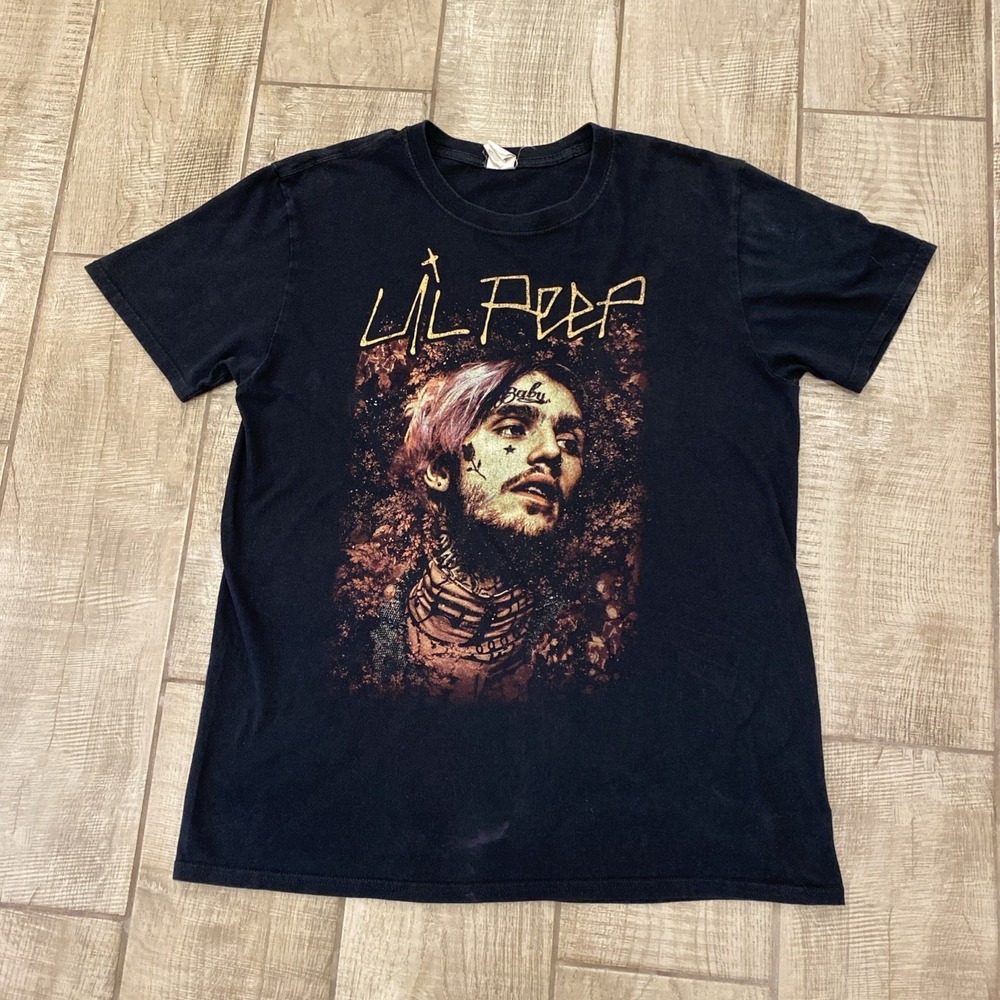 Gildan T-Shirt Men L Black Lil Peep Tour Concert Rap Hip Hop Emo GothBoiClique